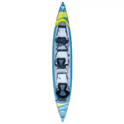 Aufblasbares Kajak Tahe Kayak Air Breeze Full HP3 -Camping Geschäft draufsicht tahe kayak air breeze full hp3 kajak blaues gelbes aufblasbares von oben drei personen erwachsene familienkajak 1000 2 22479